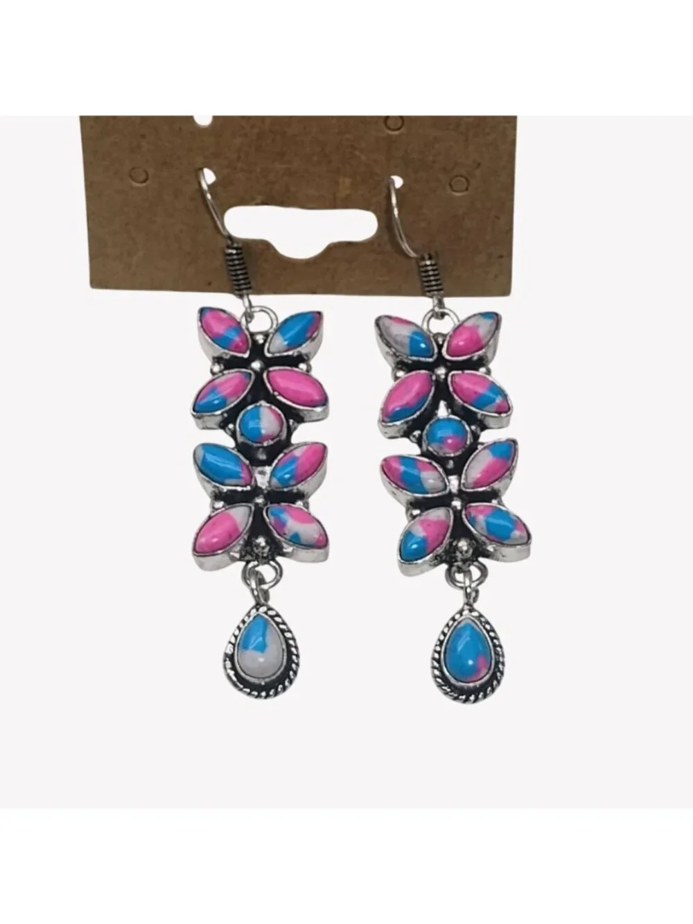 Cotton Candy Turquoise Butterfly Dangle Earrings Set in Silver 2.5